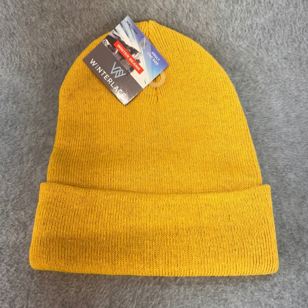 Solid Design Mens Yellow Winterlace Winter Beanie Cuffed Acrylic Hat OSFA